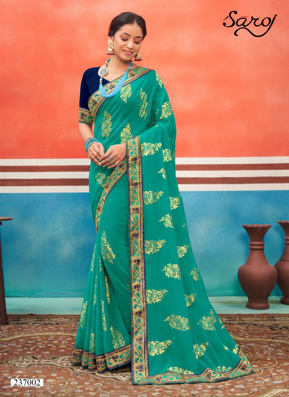 Saroj Panch Ratna Festive Wear Georgette With Foil Butta And Border Saree Collection